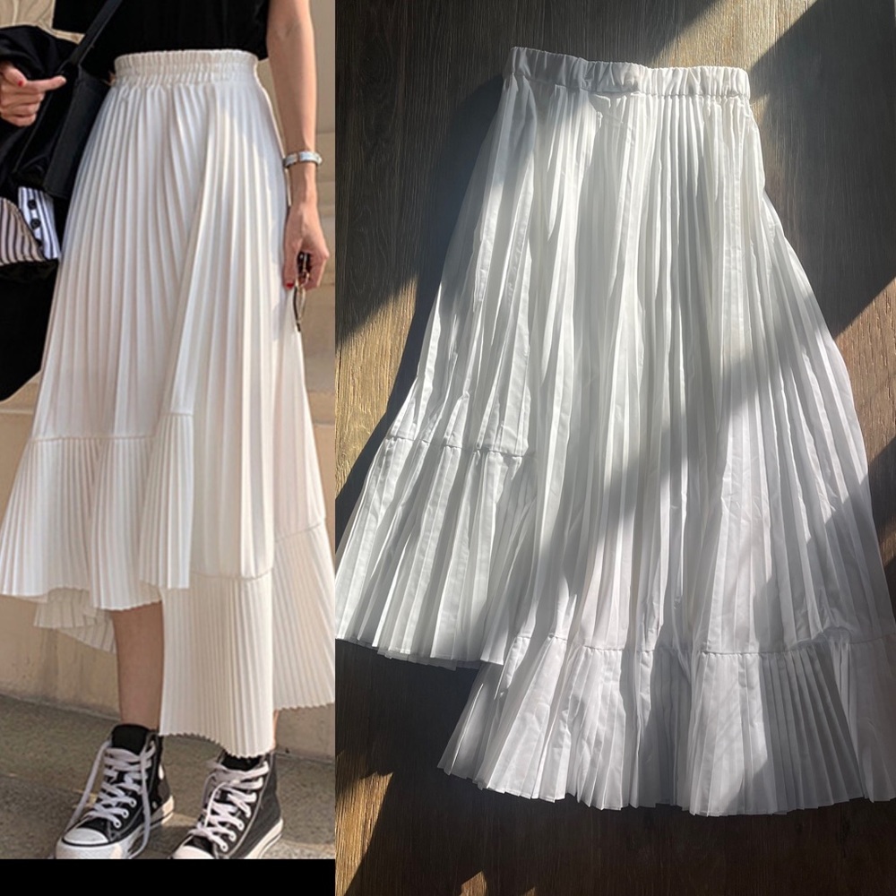 Brunello Cucinelli Pleated Midi Skirt in White/Cream